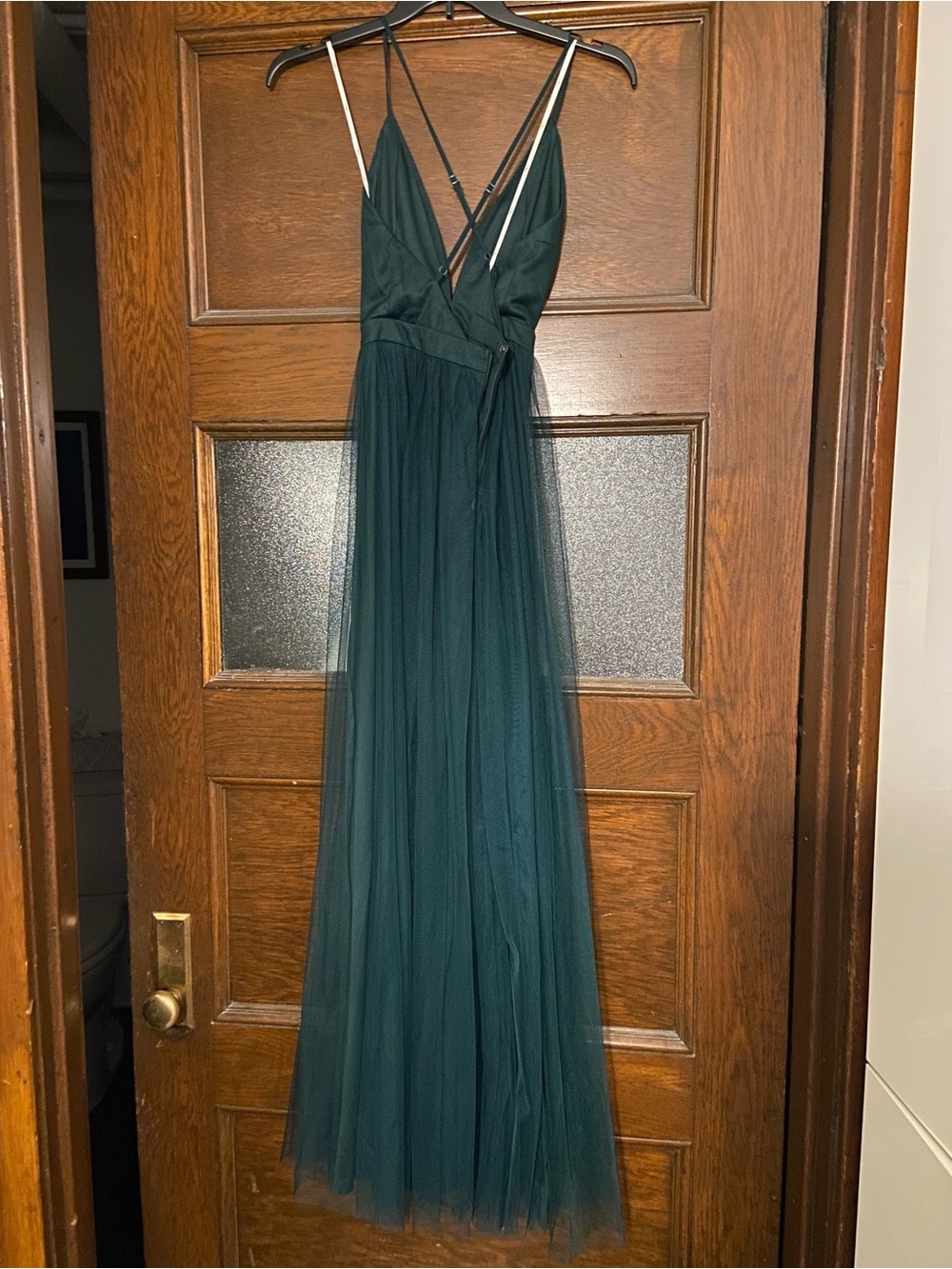 Lulu's Dark Teal Deep V Tulle Gown - Picture 3 of 4